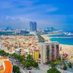 Beaches in barcelona from an upper view. From la Barceloneta to Nova Icaria, Barcelona offers many beaches