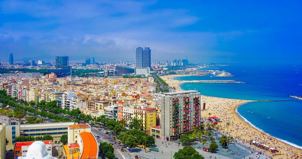 Beaches in barcelona from an upper view. From la Barceloneta to Nova Icaria, Barcelona offers many beaches