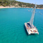 Party Boat in Costa Brava, North of Barcelona. Enjoy the blue water and jump from the boat for a refreshing swim during the hot summer of Barcelona